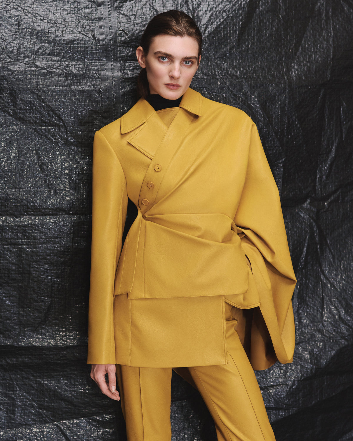 Yellow eco-leather pants