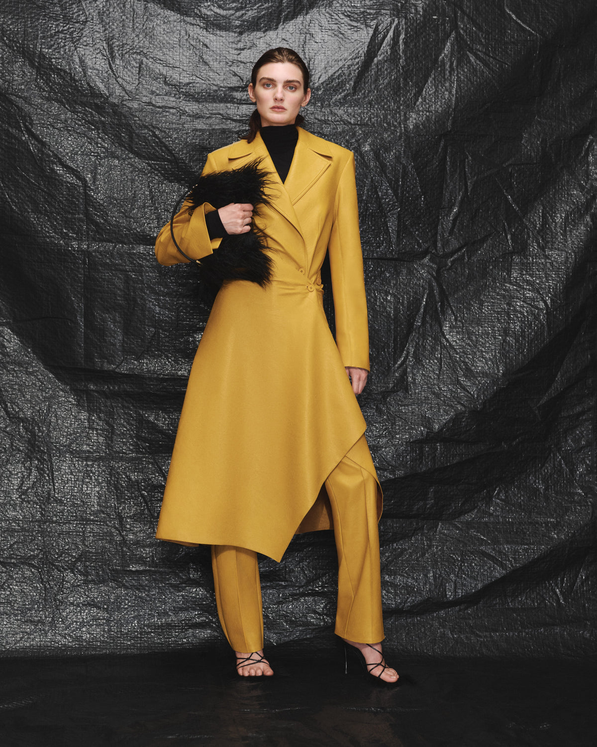 Yellow eco-leather pants