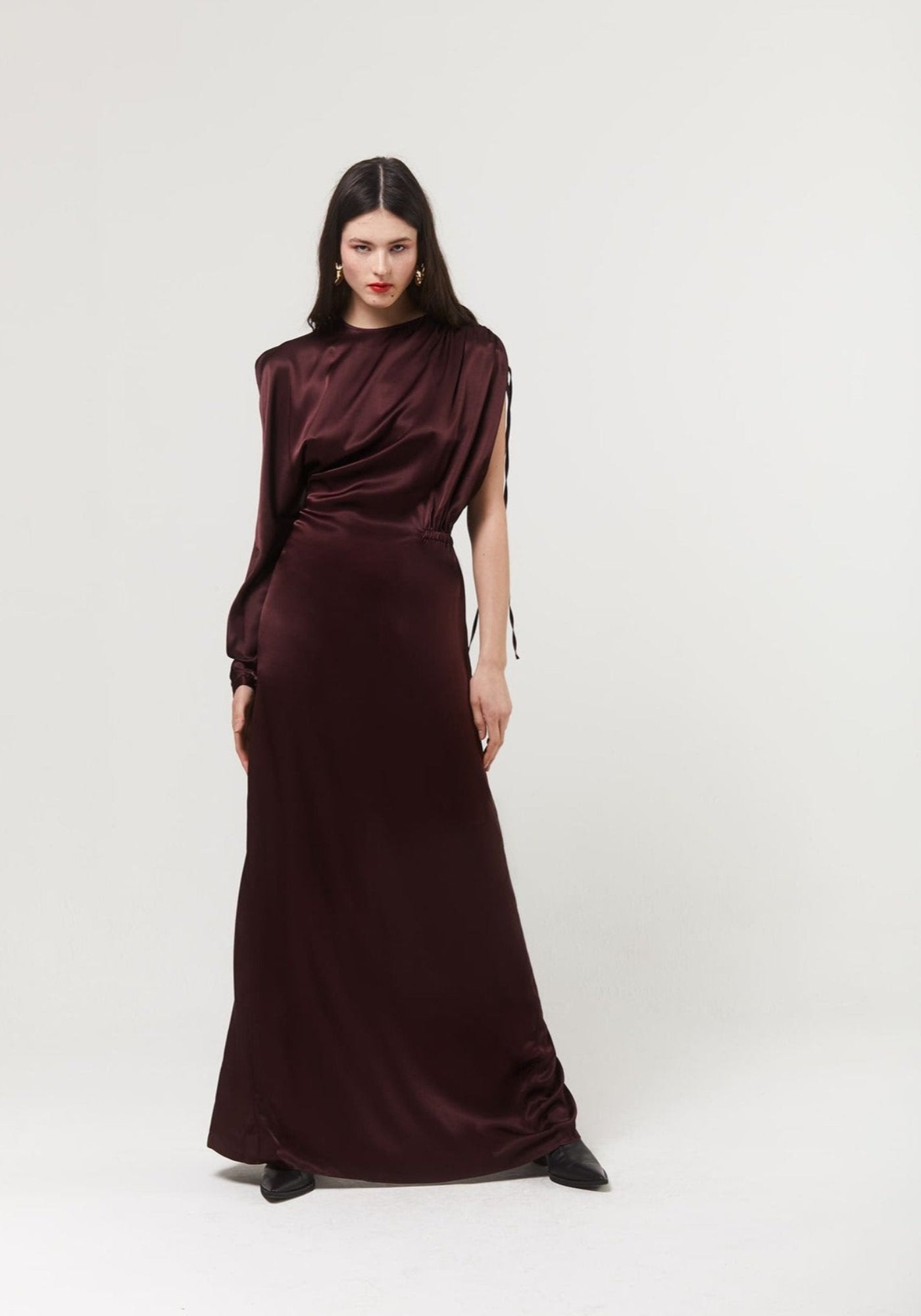 Asymmetric silk blackberry dress