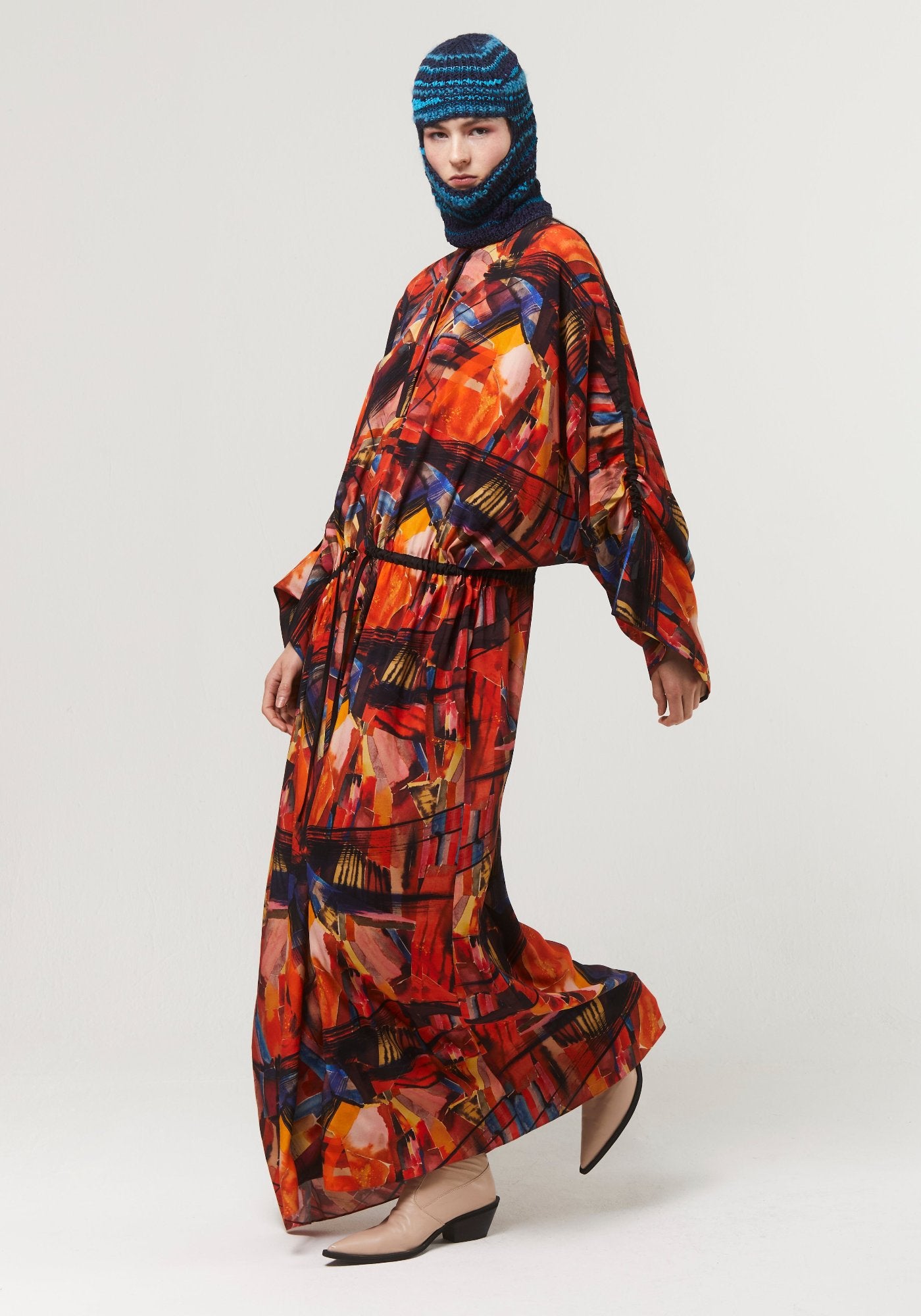 Printed poncho-dress