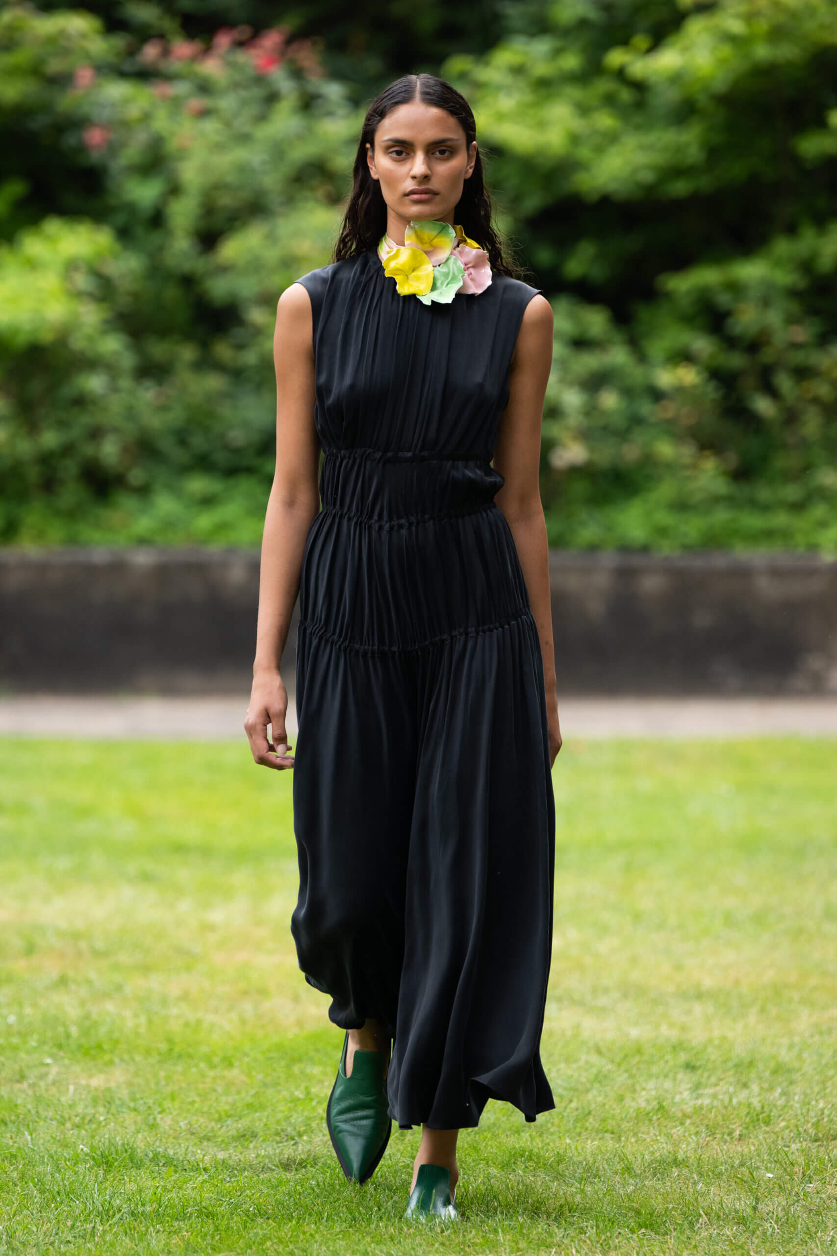 Black maxi dress with gathering