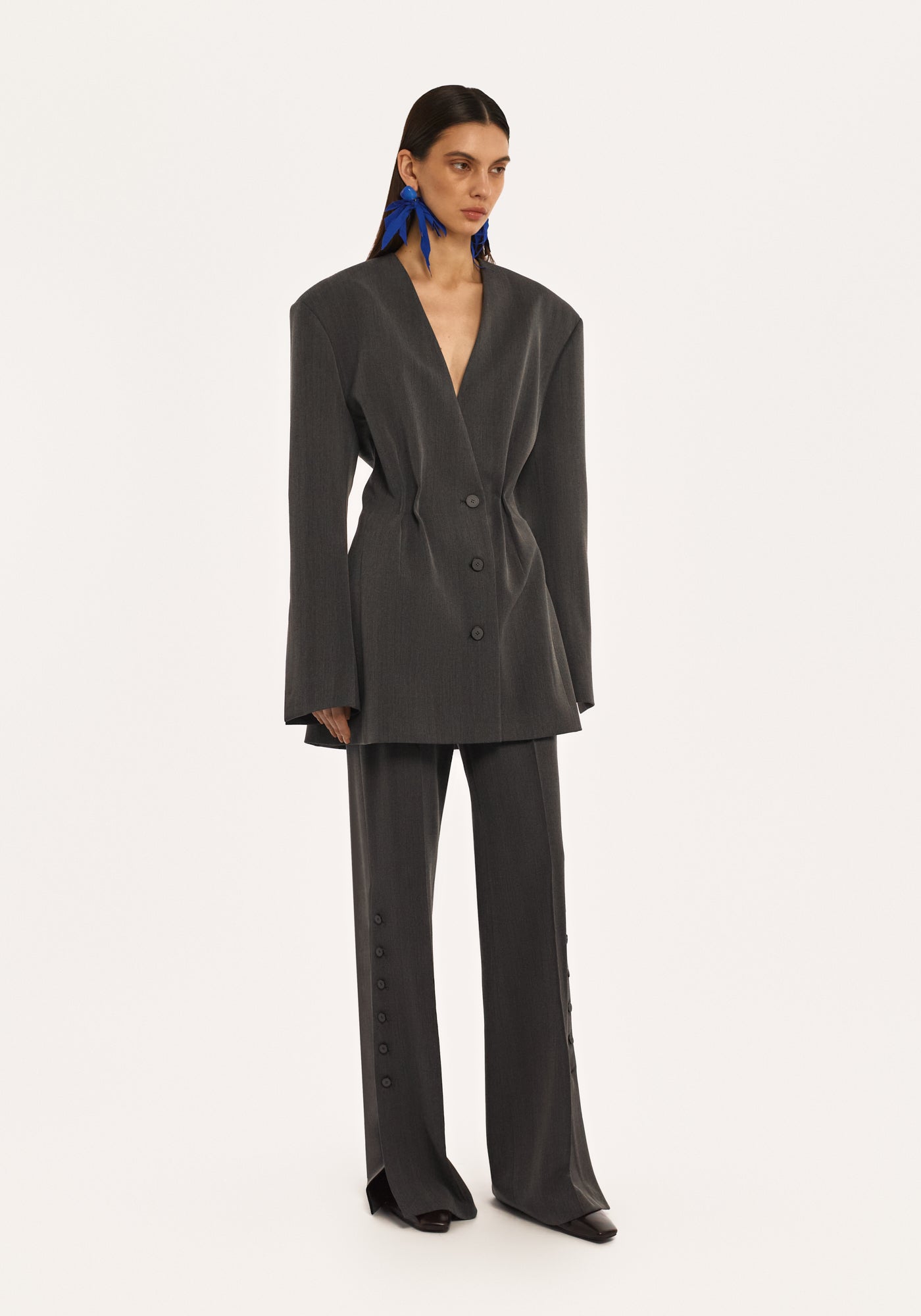 Dark-grey flared pants with slits