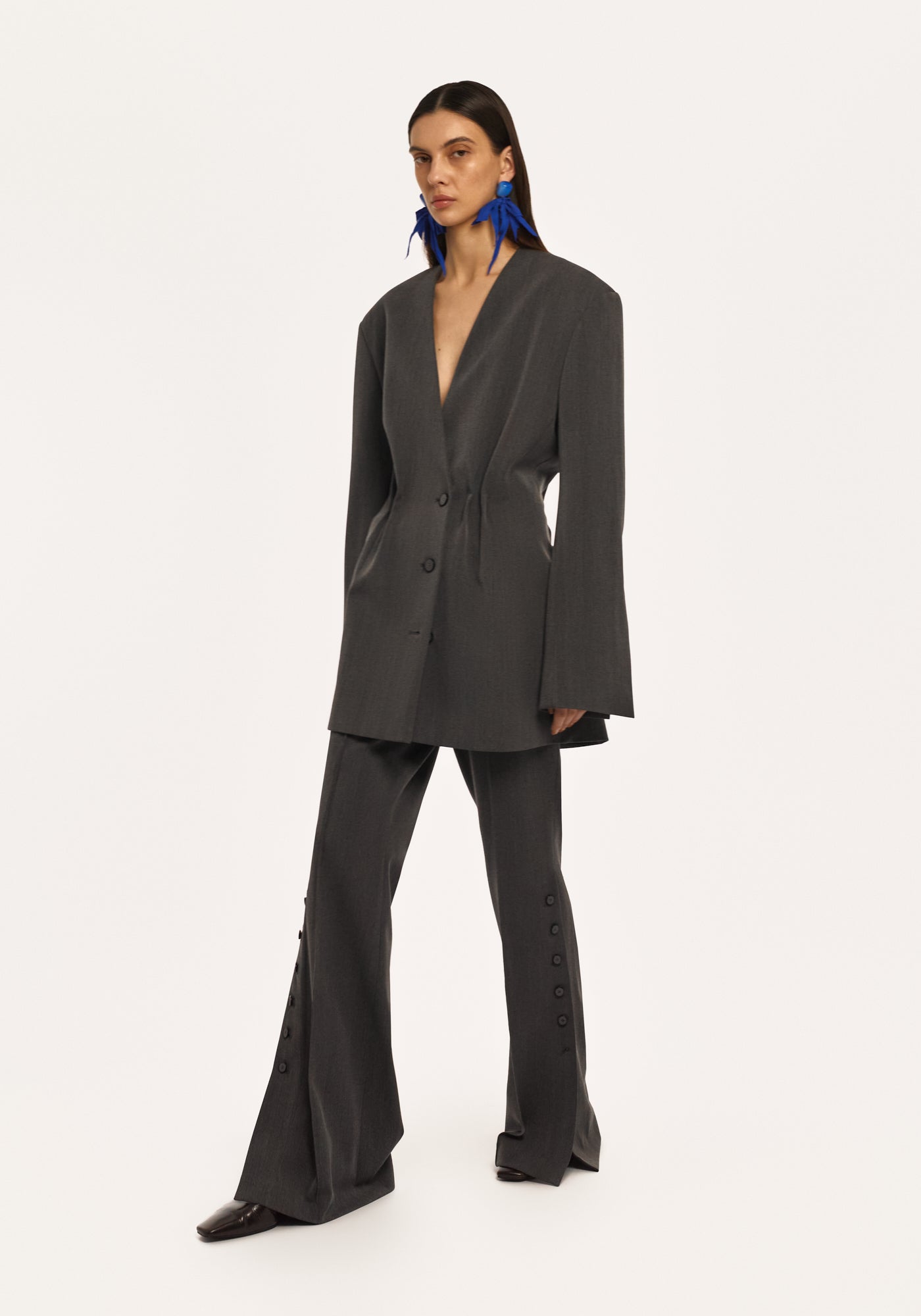 Dark-grey flared pants with slits