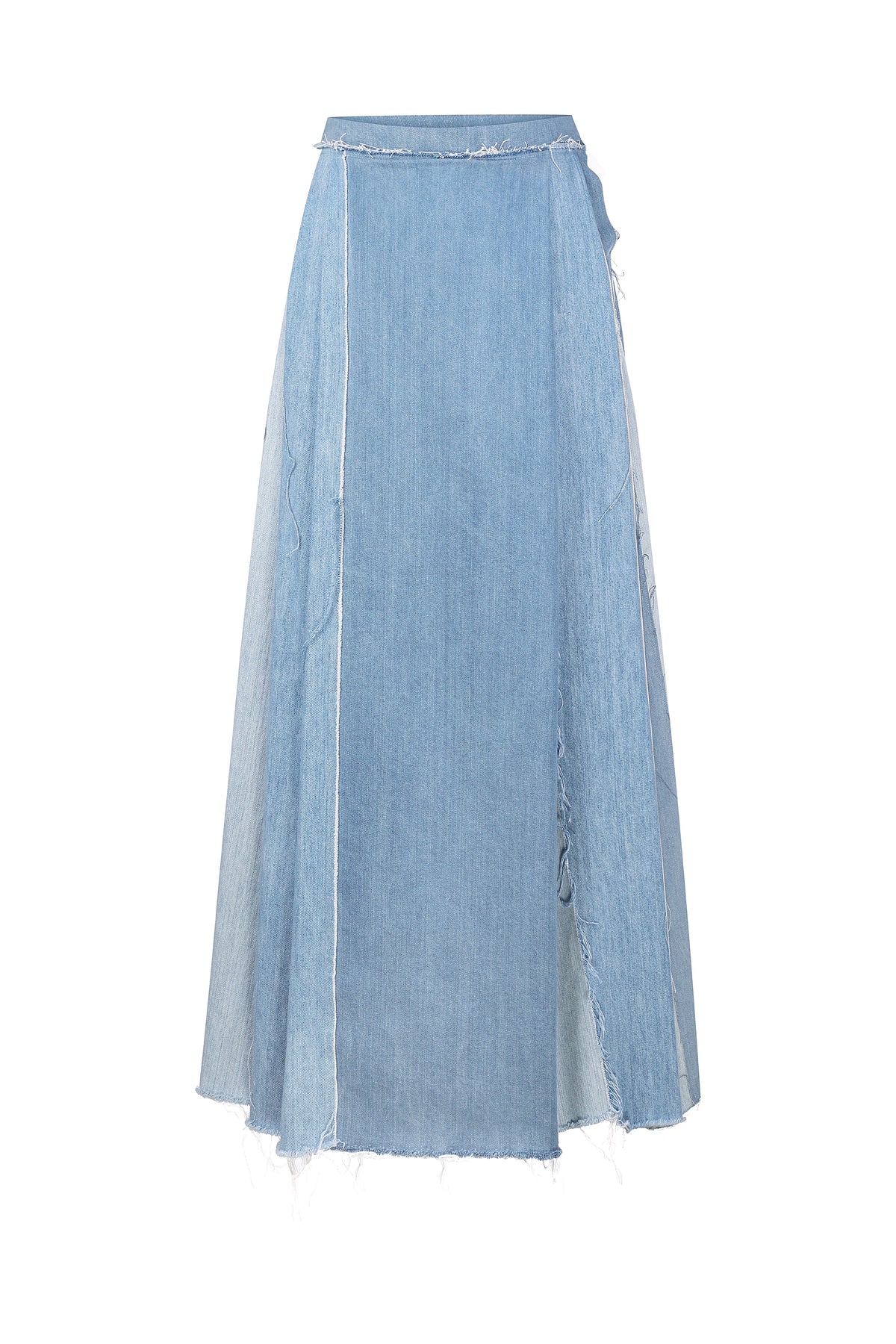 Denim maxi skirt with raw edges