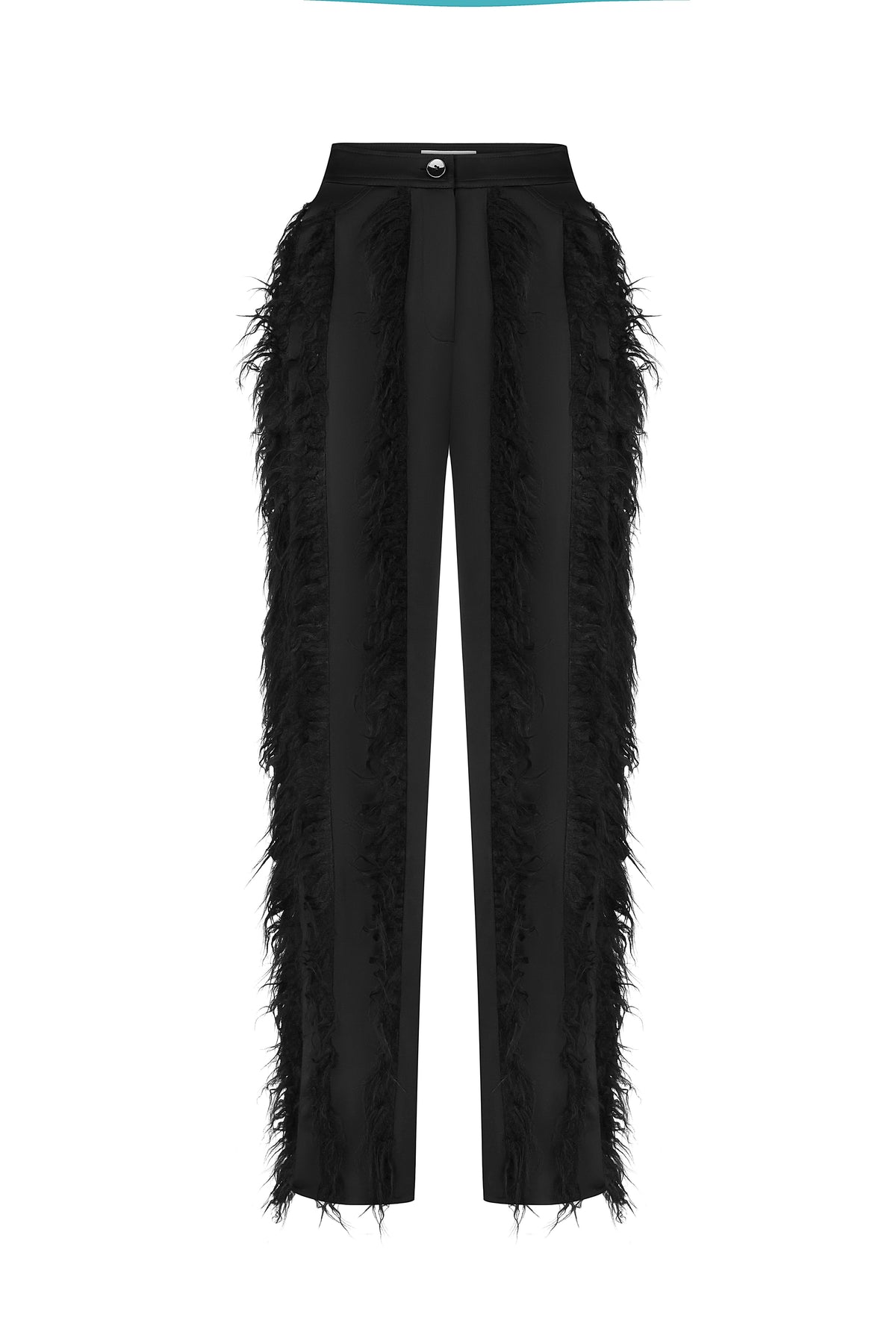Black silk trousers with fur trim