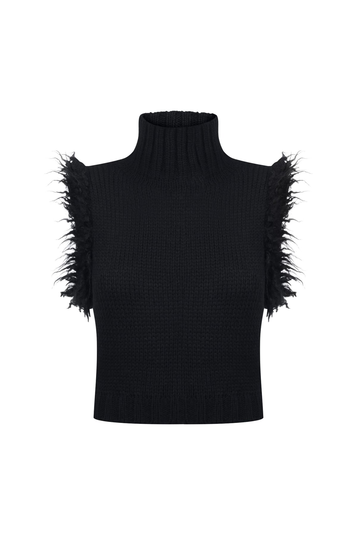 Knitted vest with fur