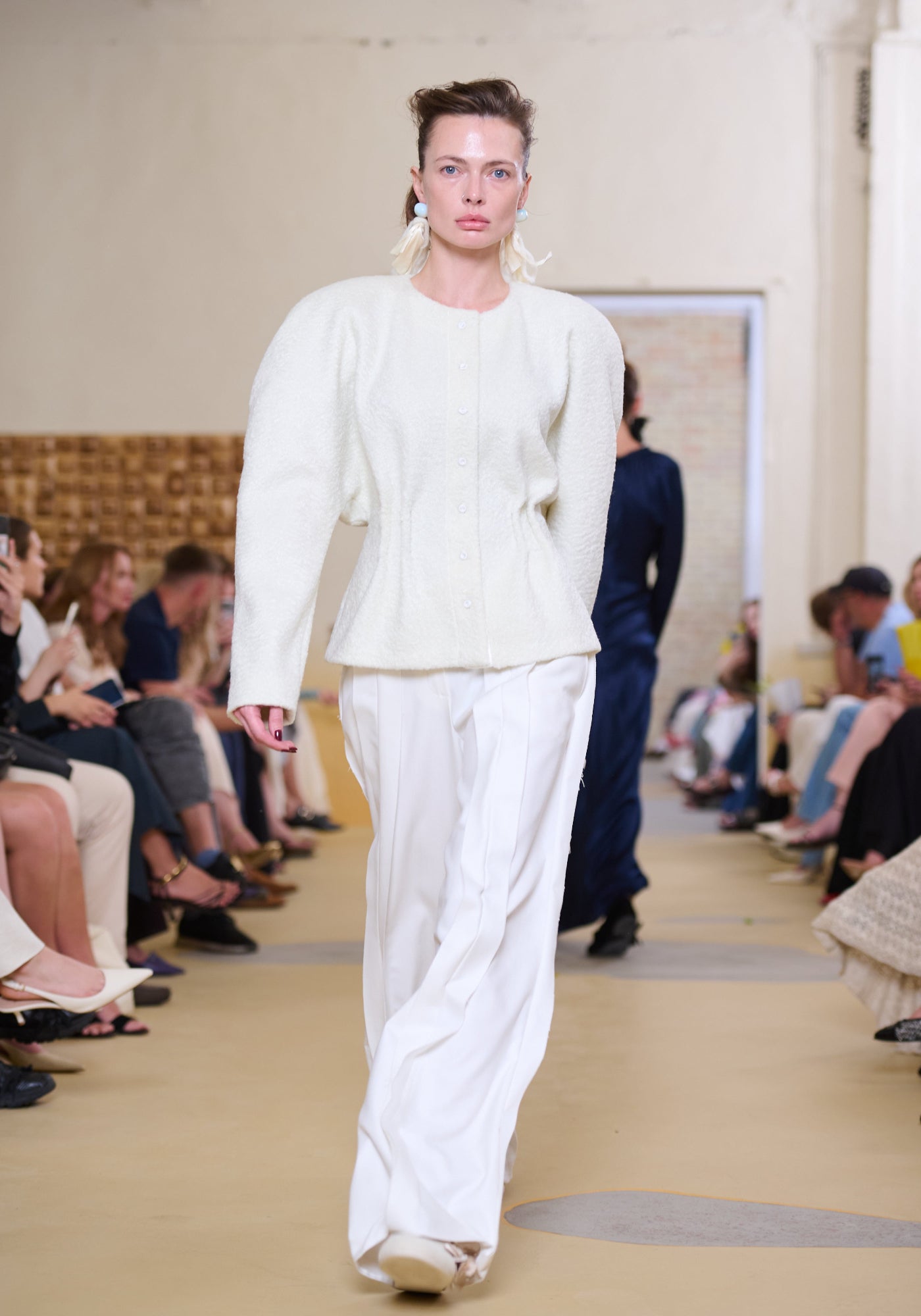 White trousers with raw seams