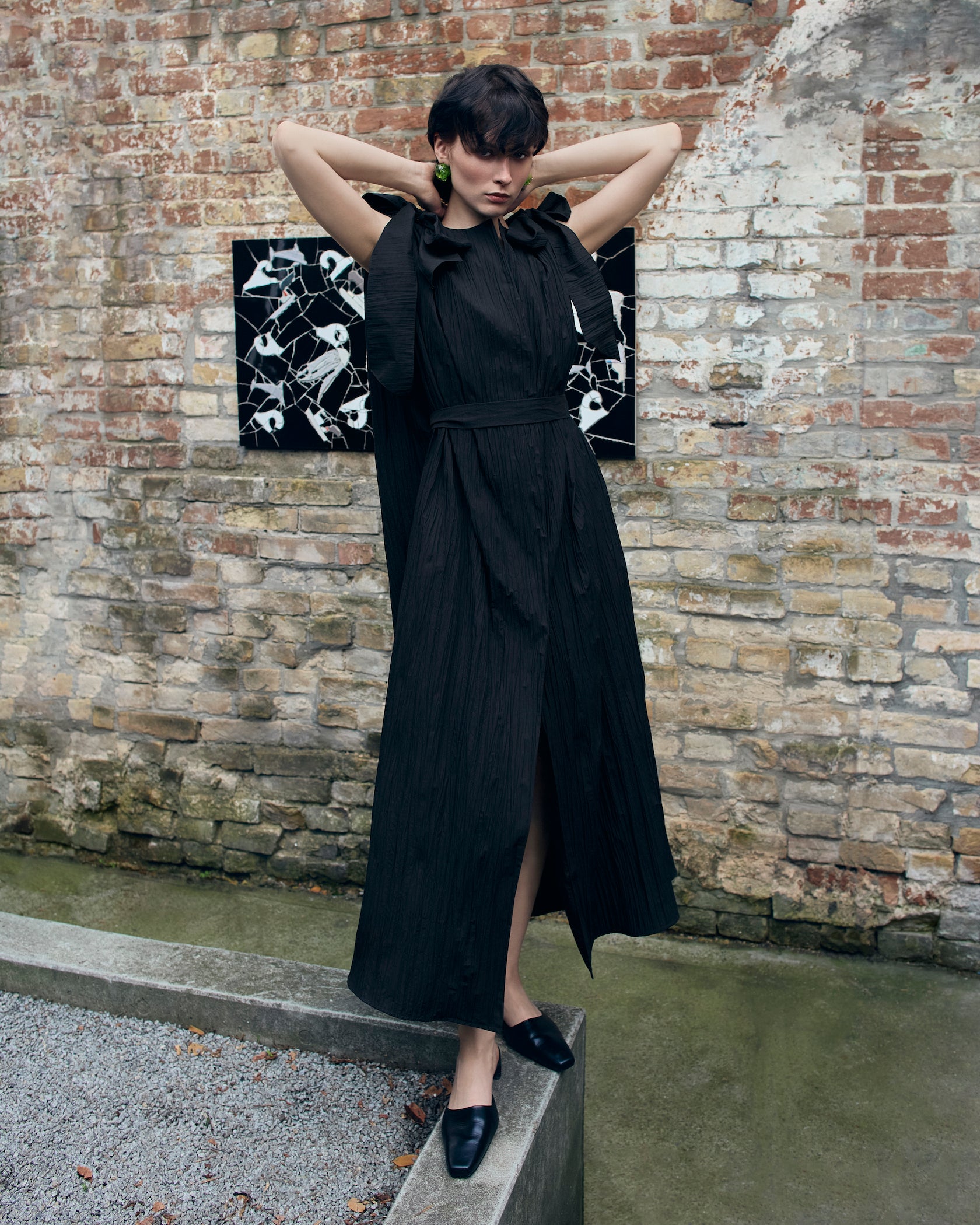 Crush cotton cape dress