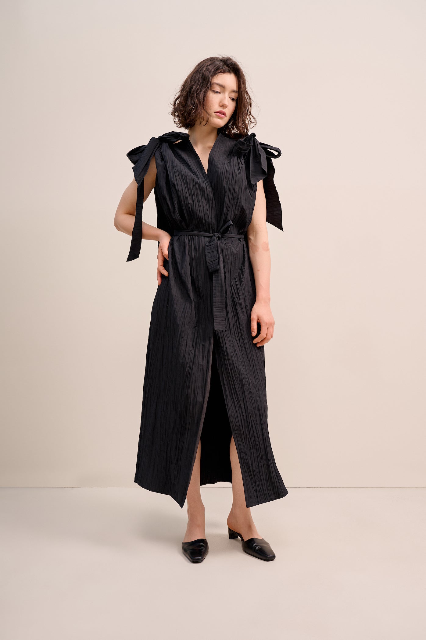 Crush cotton cape dress