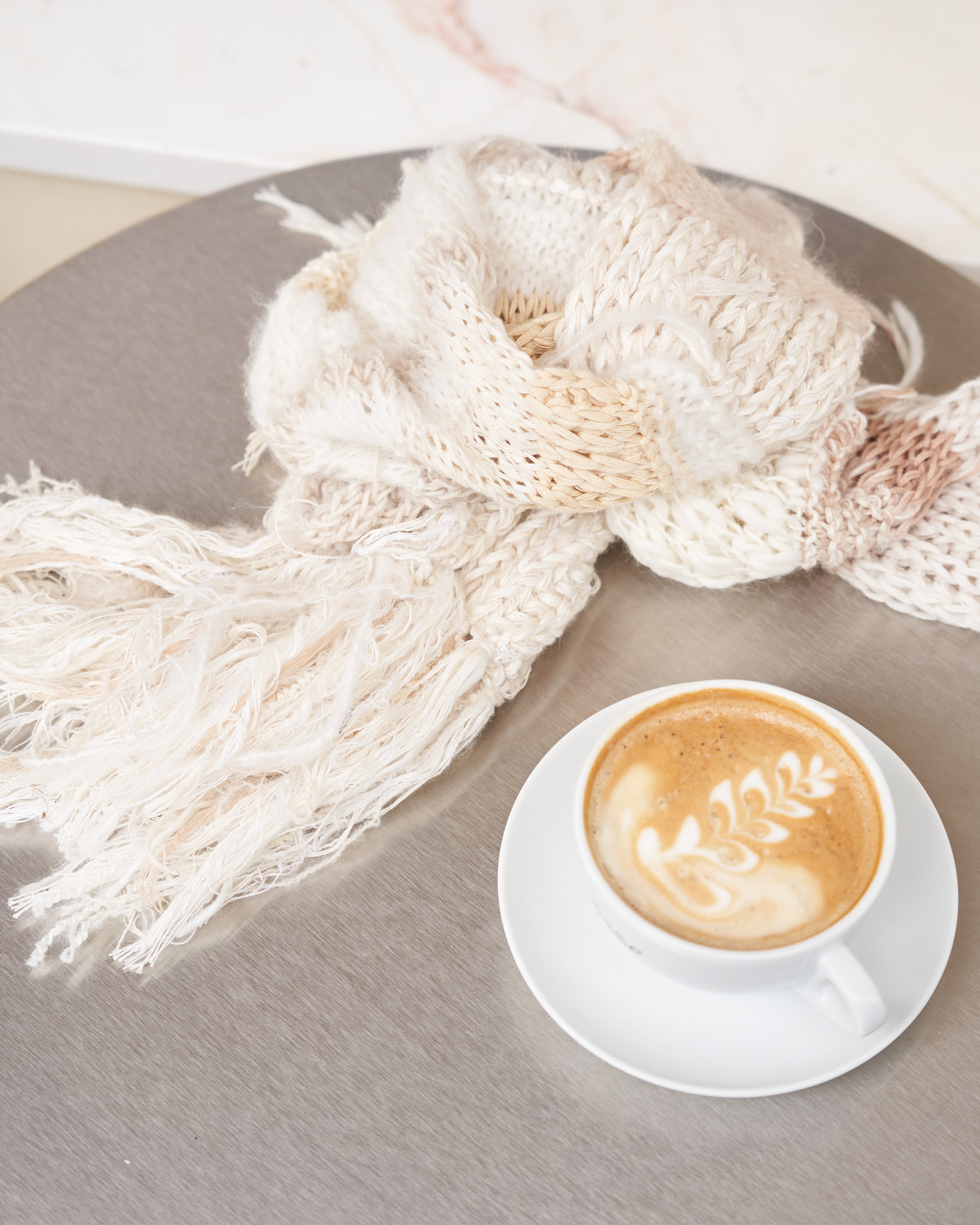 Creamy handmade scarf