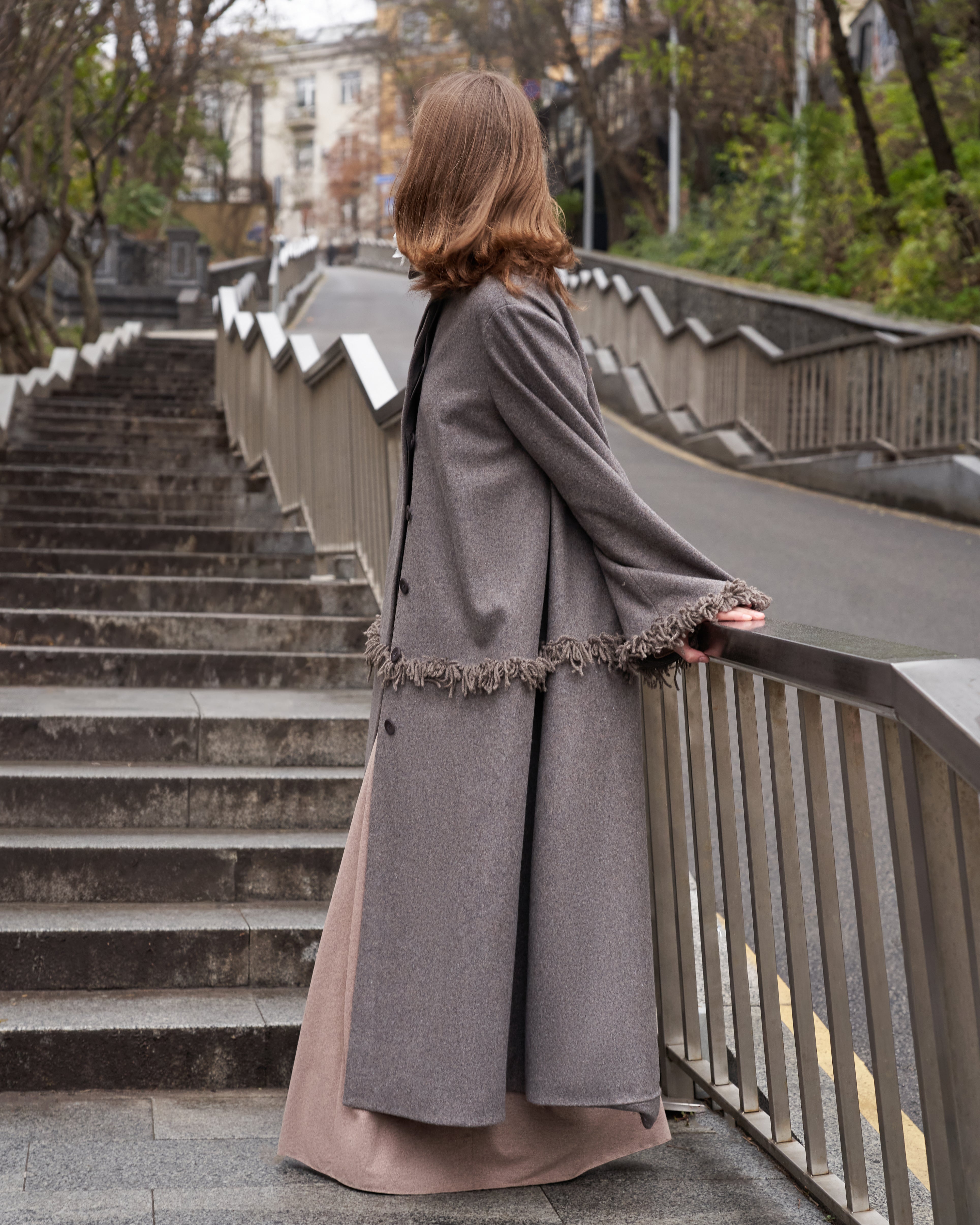 Brown coat with craft embroidery