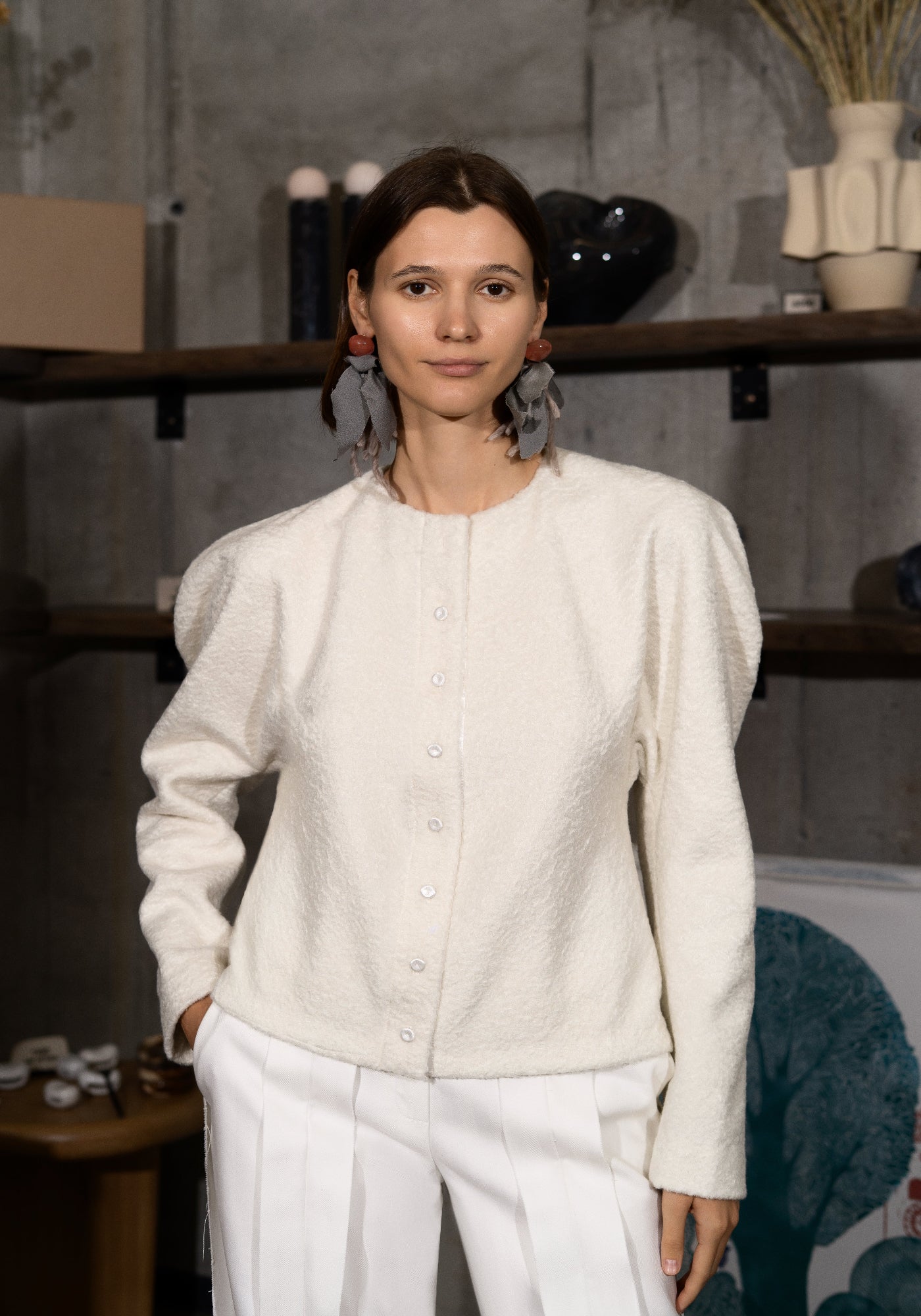 White knitted jacket