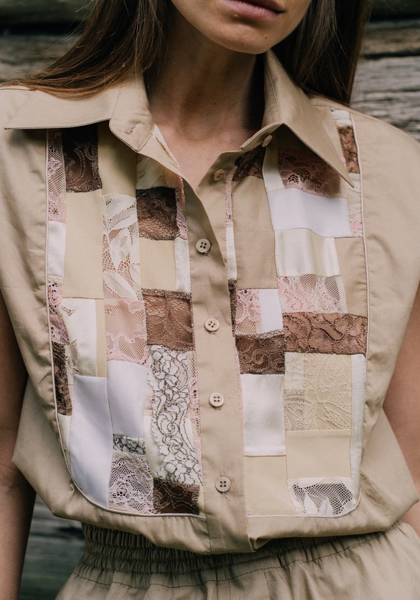 Beige patchwork jumpsuit