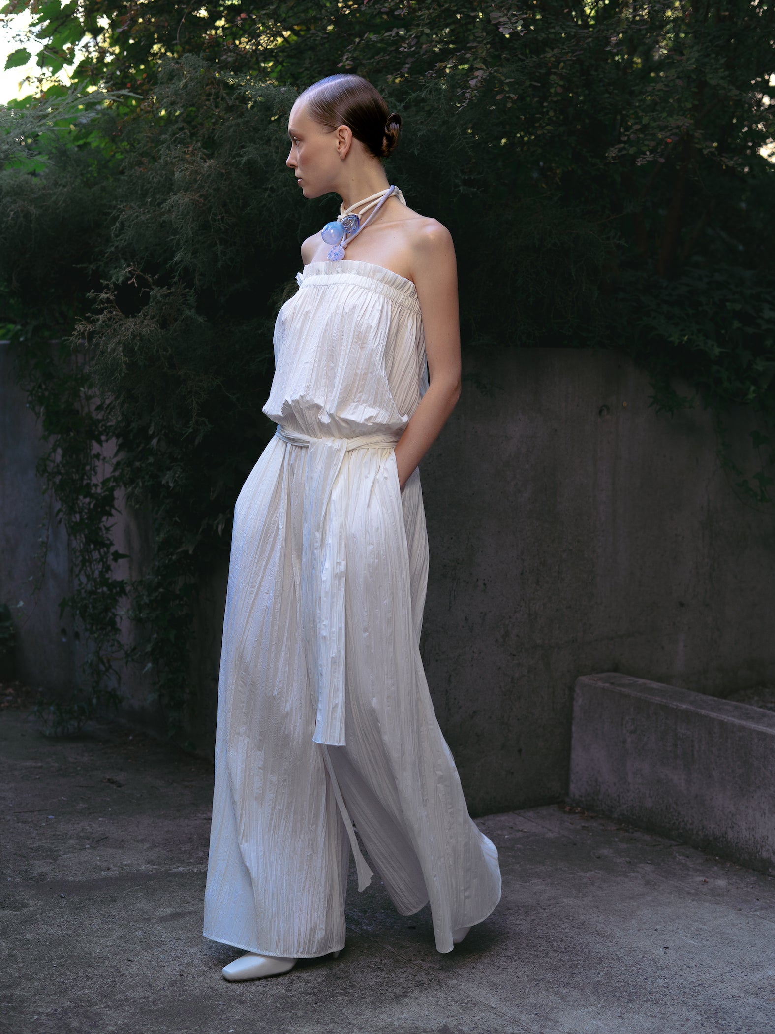 White crushed jumpsuit