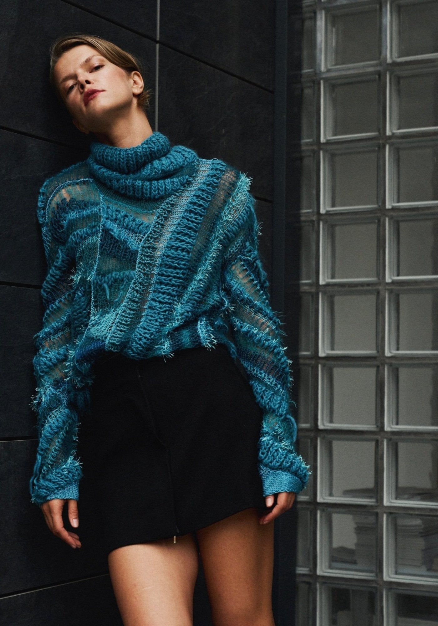 Handcrafted knitted Blue sweater