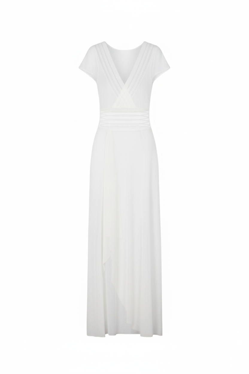 Knitted white dress with sheer ribbons