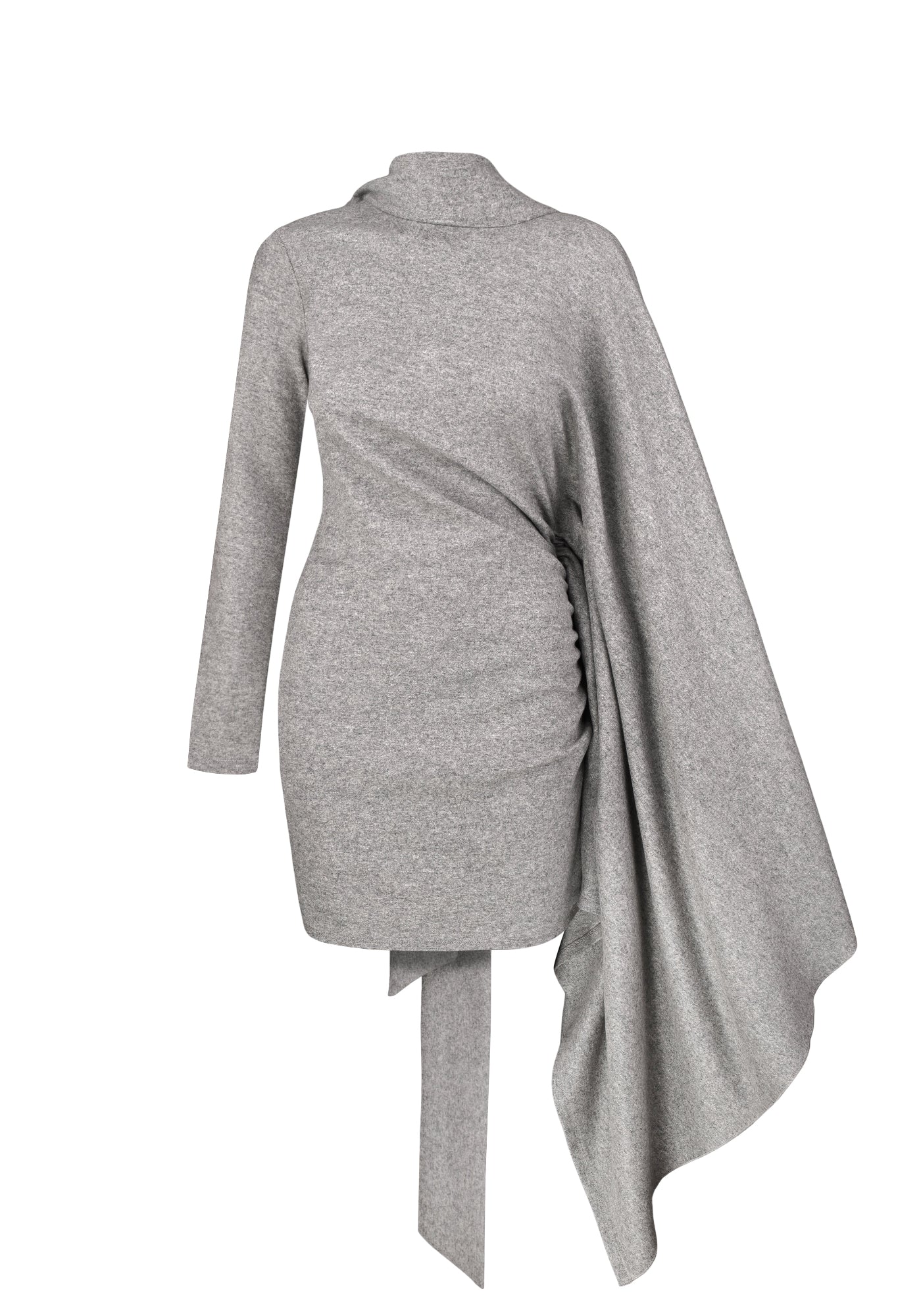 Grey knitted wool mini-jumper dress with silk