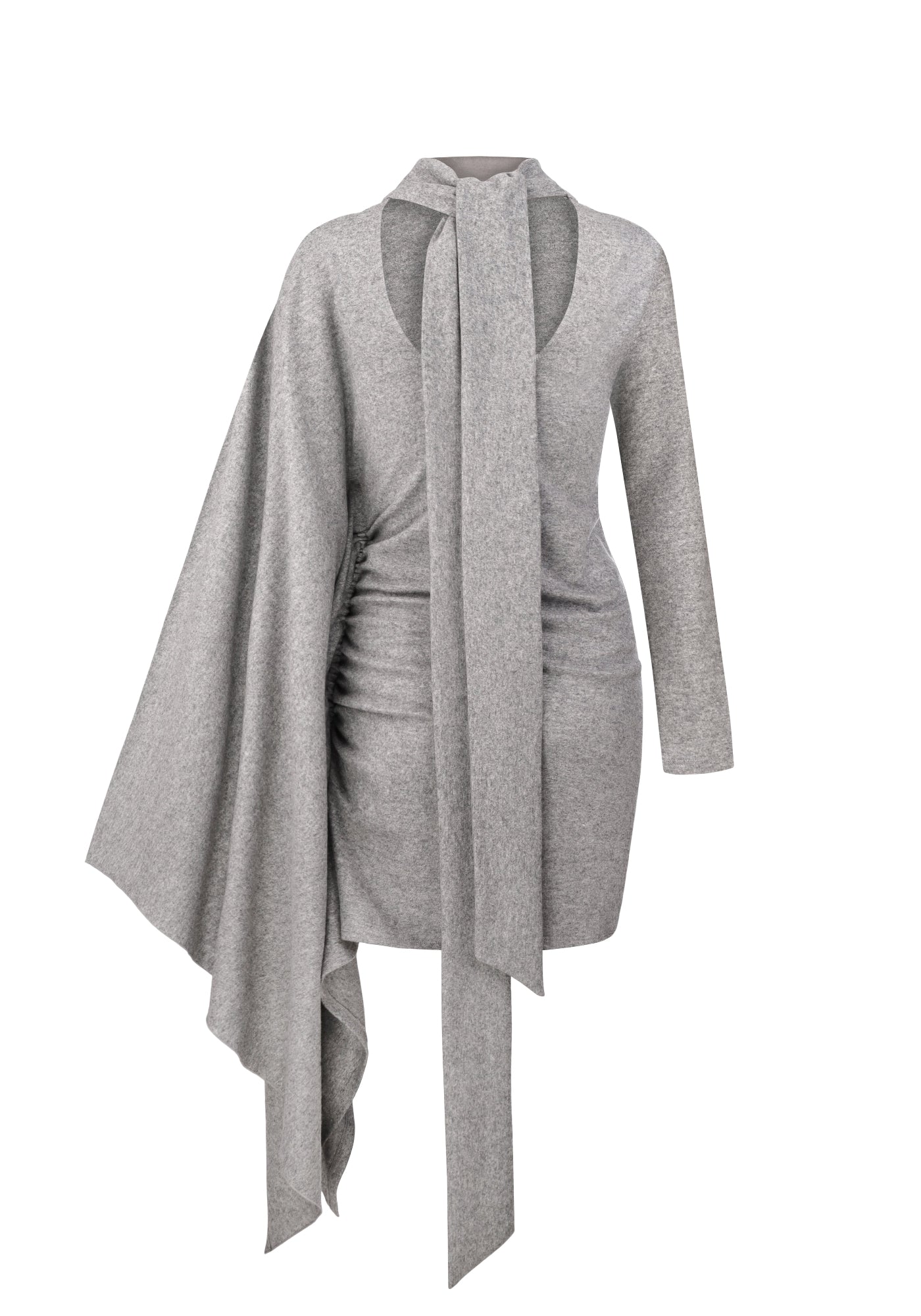 Grey knitted wool mini-jumper dress with silk