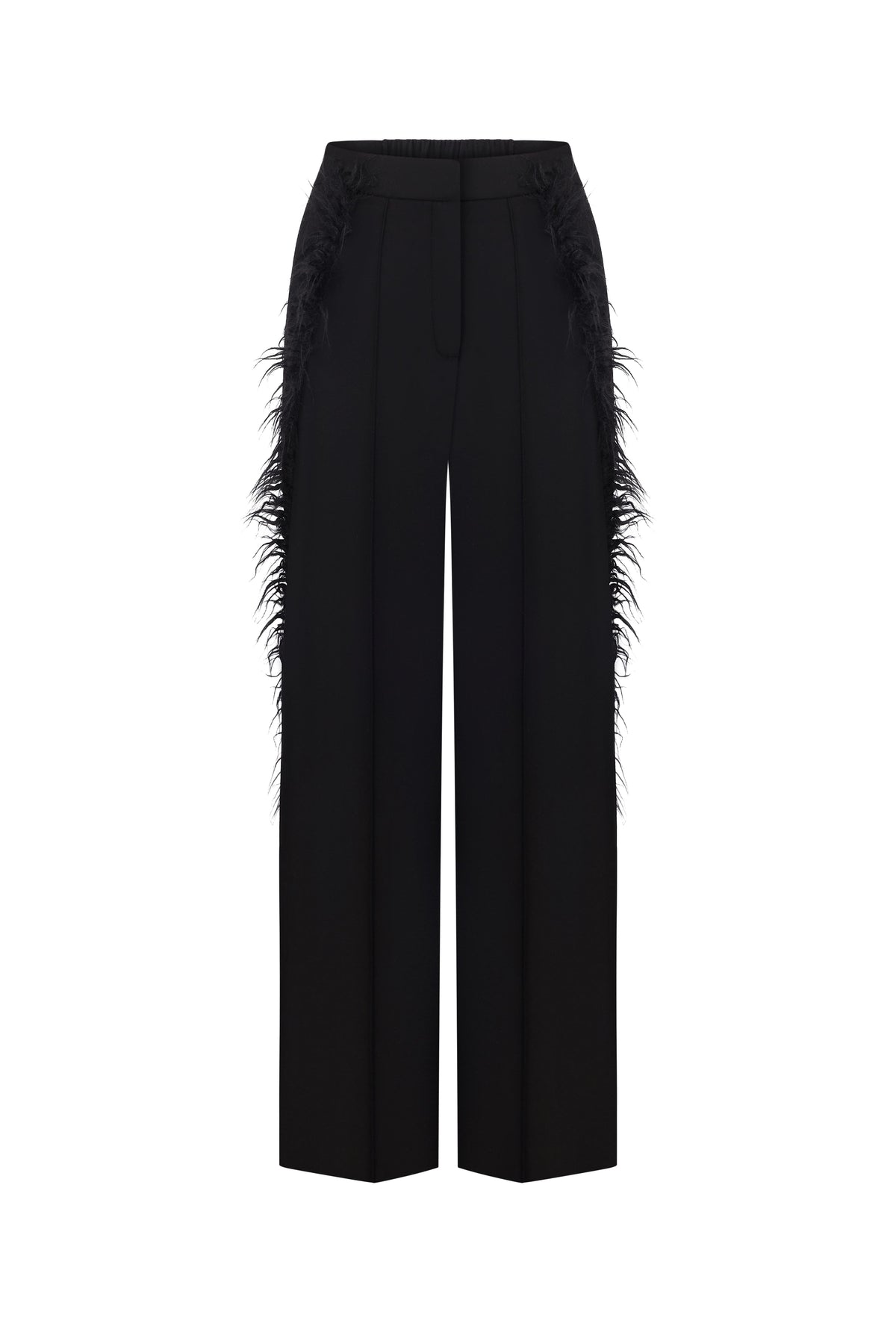 Black wool pants with fur finishing