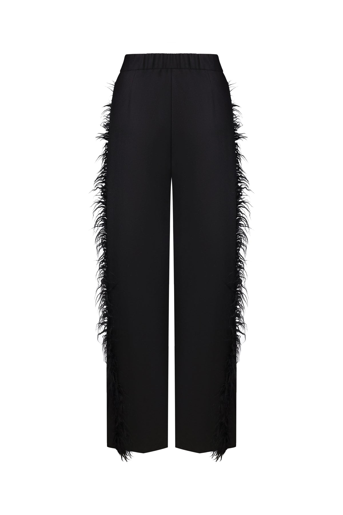 Black wool pants with fur finishing