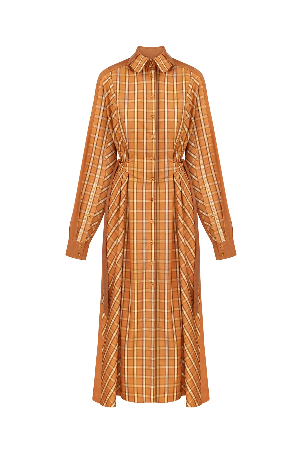 Combined plaid honey dress-shirt with belts