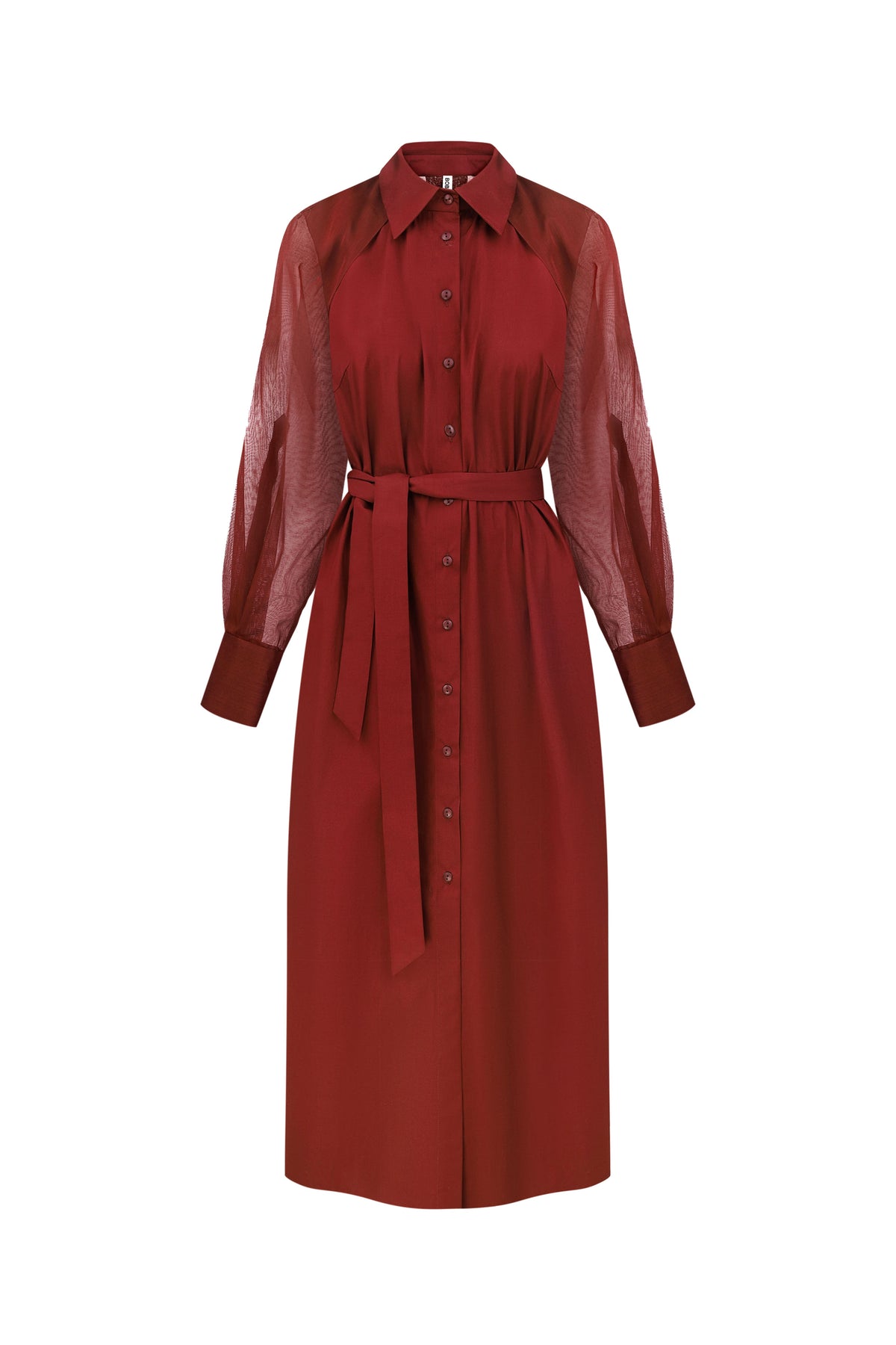 Barn red dress with transparent cape