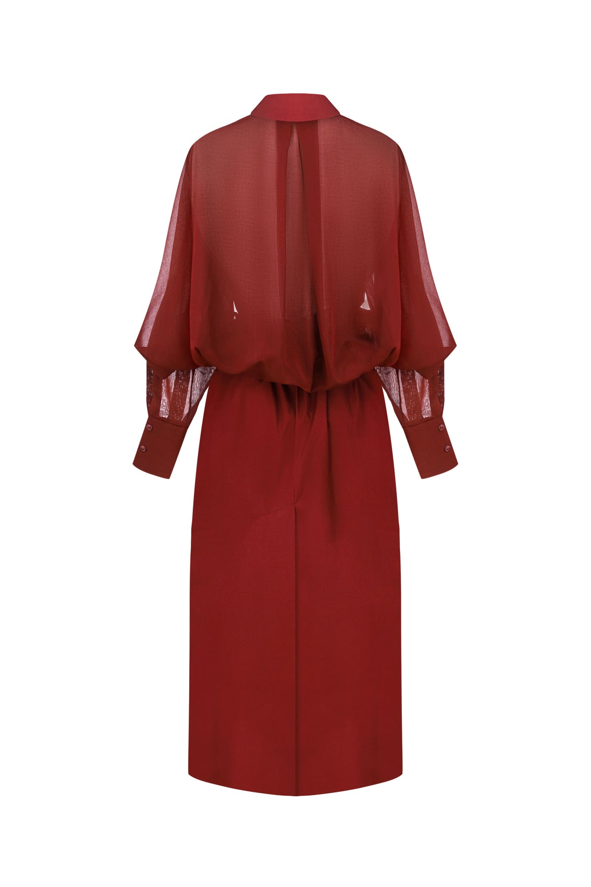 Barn red dress with transparent cape