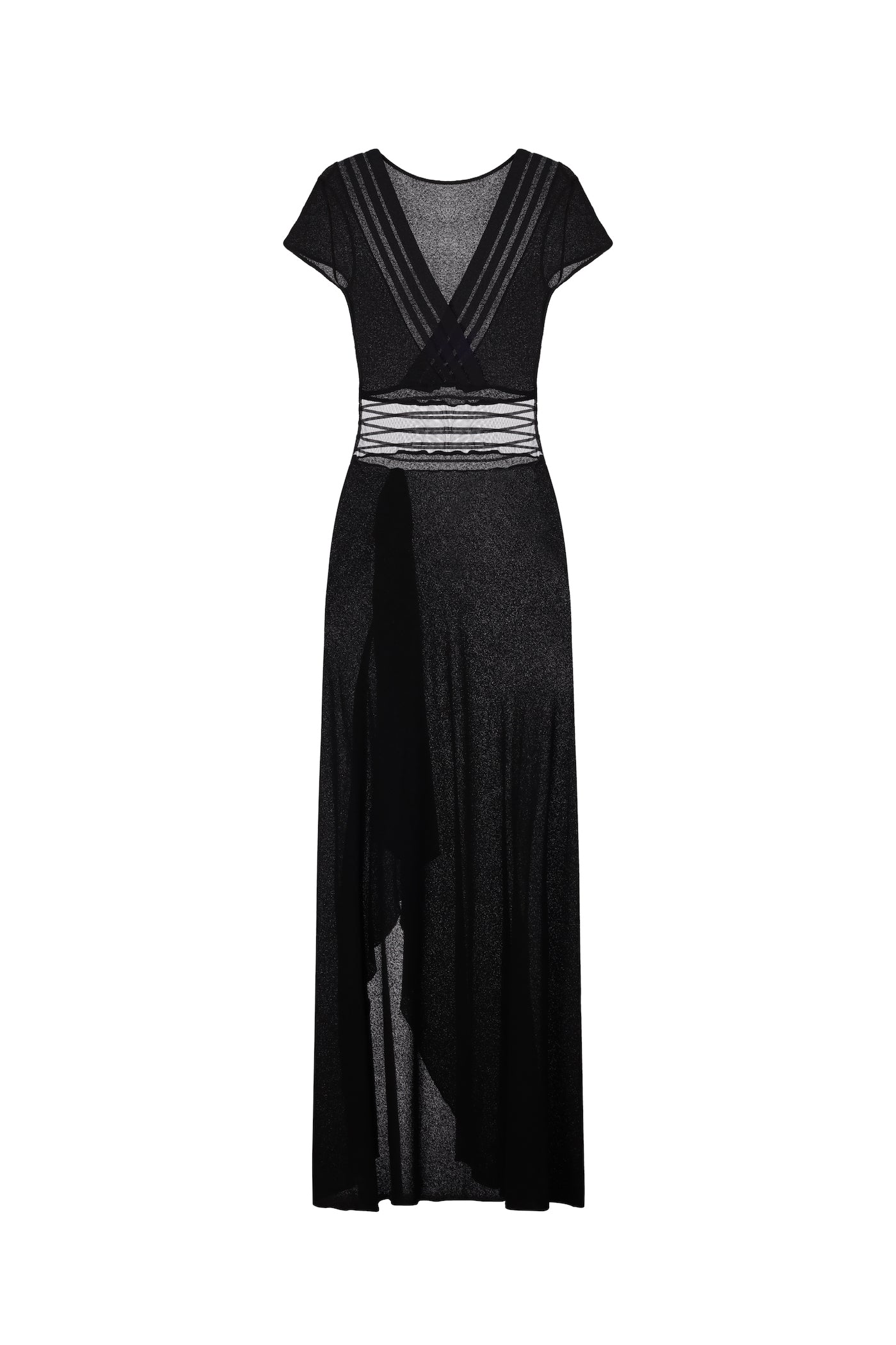 Knitted black dress with sheer  ribbons