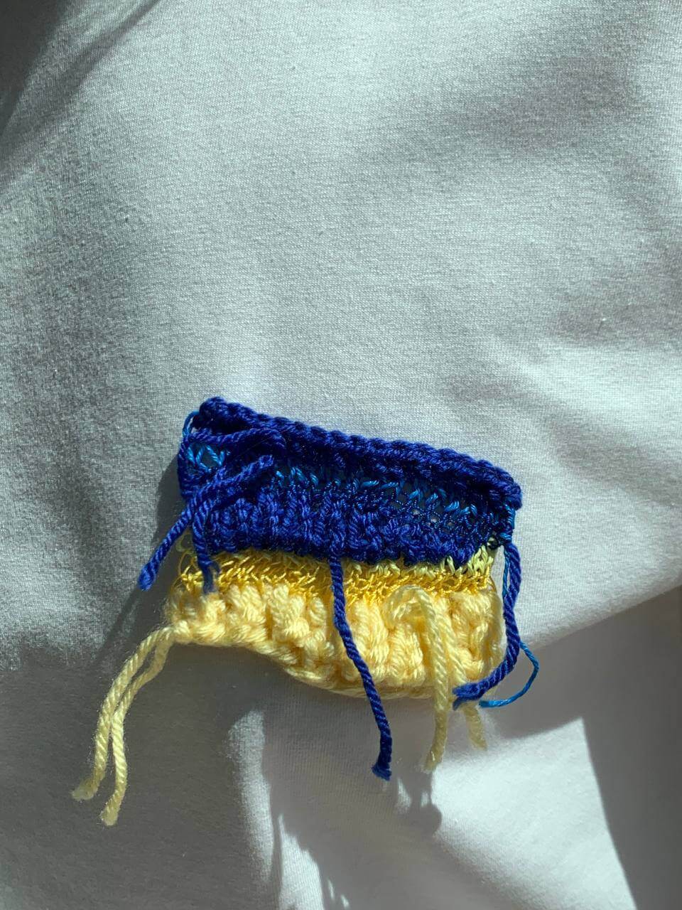 Cotton t-shirt with Ukrainian hand-knitted flag