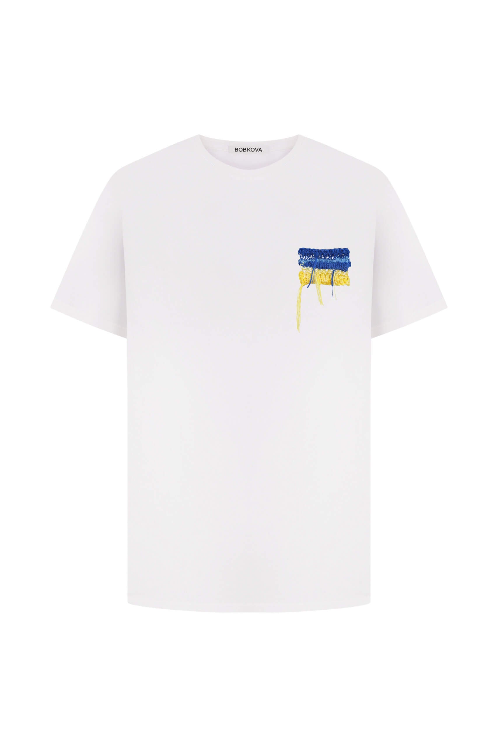 Cotton t-shirt with Ukrainian hand-knitted flag