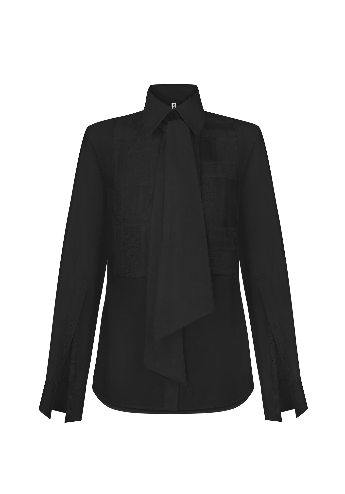 Black shirt with patchwork and tie