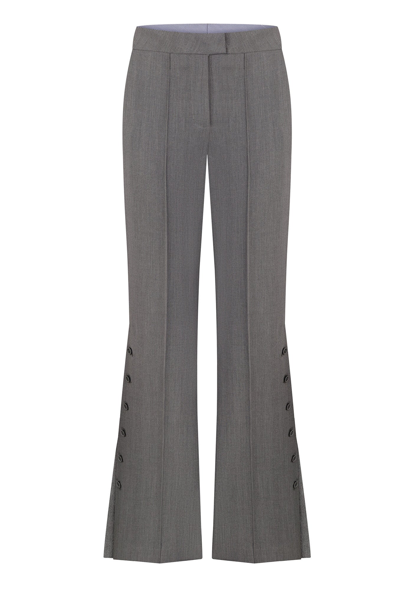Light-grey flared pants with slits